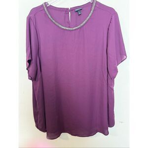 Torrid Plum Beaded Neckline Chiffon Blouse Size 3 (Plus 3X)